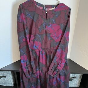 LOFT Long Sleeve Dress - Black, Pink and Purple Floral